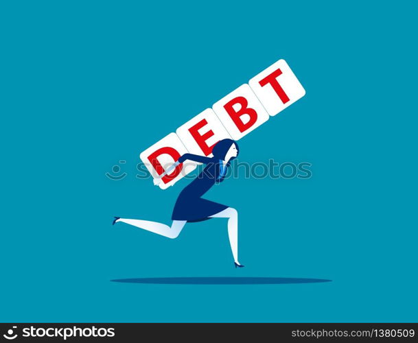 Woman under the burden of loan. Concept business debt vector illustration, Business character style, Cartoon design.