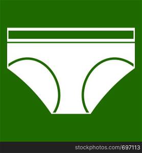 Woman underwear panties icon white isolated on green background. Vector illustration. Woman underwear panties icon green