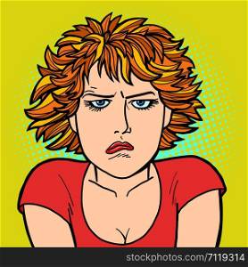 woman upset sad. human emotion. Comic cartoon pop art retro vector illustration drawing. woman upset sad. human emotion