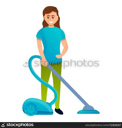 Woman use vacuum cleaner icon. Cartoon of woman use vacuum cleaner vector icon for web design isolated on white background. Woman use vacuum cleaner icon, cartoon style