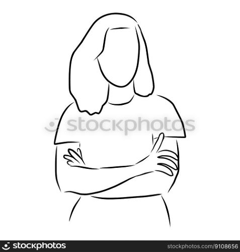 Woman, vector. Hand drawn sketch. A woman with her arms folded across her chest.