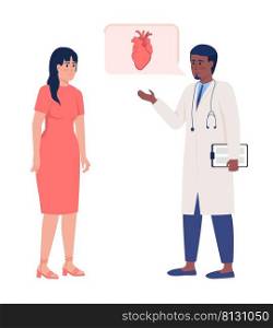 Woman visiting cardiologist semi flat color vector characters. Standing figures. Full body people on white. Healthcare simple cartoon style illustration for web graphic design and animation. Woman visiting cardiologist semi flat color vector characters