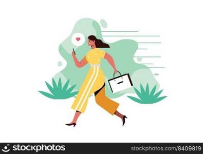 Woman Walking While Looking At Smartphone Screen