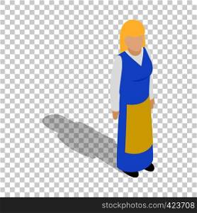 Woman wearing in traditional swedish national costume isometric icon 3d on a transparent background vector illustration. Woman wearing in traditional swedish costume icon