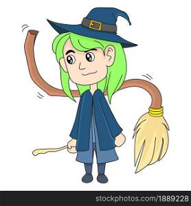 woman witch cartoon character. cartoon illustration sticker emoticon