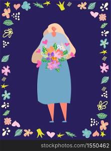 Woman with a bouquet. International Women&rsquo;s Day. template with for card, poster, flyer. Woman with a bouquet. International Women&rsquo;s Day. template with for card, poster, flyer and other users