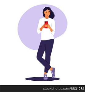 Woman with a phone concept. Vector illustration. Flat.