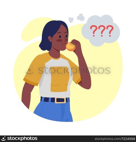 Woman with anosmia semi flat color vector character. Posing figure. Full body person on white. Post covid syndrome isolated modern cartoon style illustration for graphic design and animation. Woman with anosmia semi flat color vector character