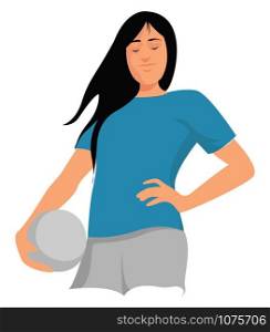 Woman with ball, illustration, vector on white background.