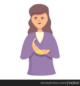 Woman with banana icon cartoon vector. Healthy girl. Fruit food. Woman with banana icon cartoon vector. Healthy girl