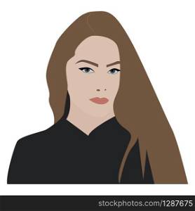 Woman with black blouse, illustration, vector on white background.