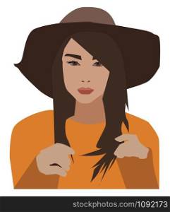 Woman with brown hair, illustration, vector on white background.
