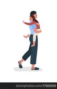 Woman with daughter leaves husband semi flat color vector characters. Full body people on white. Child from divorced family isolated modern cartoon style illustration for graphic design and animation. Woman with daughter leaves husband semi flat color vector characters