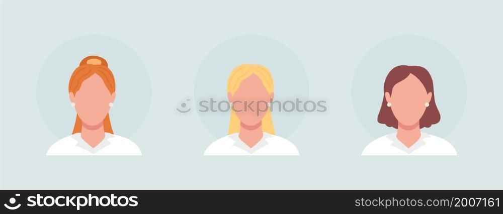 Woman with different hair color semi flat color vector character avatar set. Portrait from front view. Isolated modern cartoon style illustration for graphic design and animation pack. Woman with different hair color semi flat color vector character avatar set