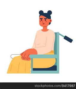 Woman with disability on wheelchair semi flat color vector character. Editable half body woman with chronic health condition on white. Simple cartoon spot illustration for web graphic design. Woman with disability on wheelchair semi flat color vector character