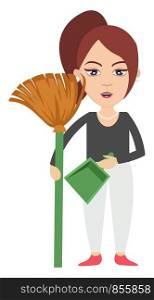 Woman with dust pan, illustration, vector on white background.