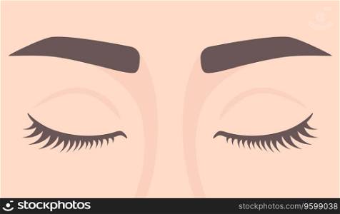 Woman with eyes closed. Closed eyes with lashes and eyebrows. Vector illustration