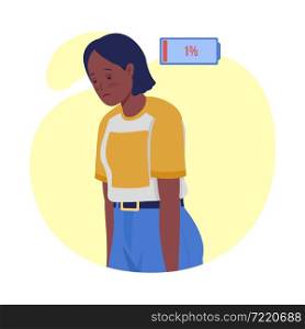 Woman with fatigue semi flat color vector character. Posing figure. Full body person on white. Post covid syndrome isolated modern cartoon style illustration for graphic design and animation. Woman with fatigue semi flat color vector character