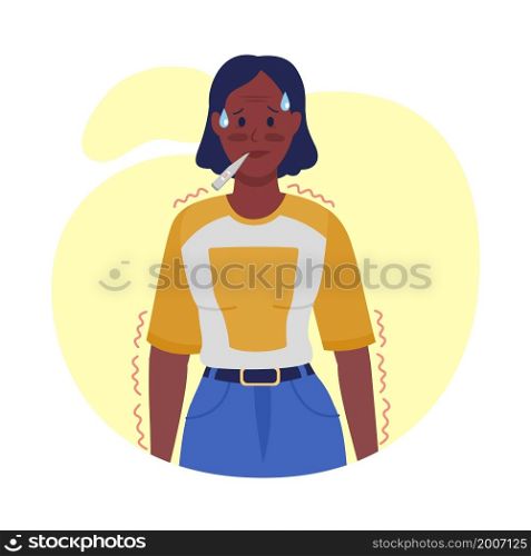 Woman with fever semi flat color vector character. Posing figure. Full body person on white. Post covid syndrome isolated modern cartoon style illustration for graphic design and animation. Woman with fever semi flat color vector character