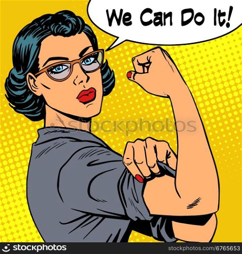Woman with glasses we can do it the power of feminism. Woman with glasses we can do it the power of feminism. Retro style pop art