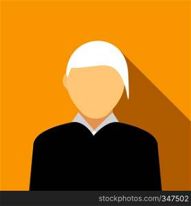 Woman with gray hair icon in flat style on a yellow background. Woman with gray hair icon in flat style