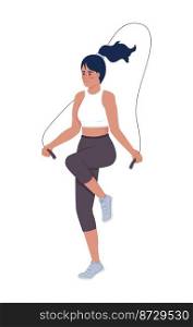 Woman with jumping rope semi flat color vector character. Editable figure. Full body person on white. Sports training simple cartoon style illustration for web graphic design and animation. Woman with jumping rope semi flat color vector character