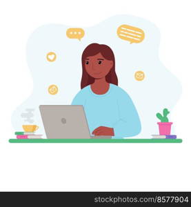 Woman with laptop. Concept illustration for working, freelancing, studying, education, work from home. Woman with laptop. Concept illustration for working, freelancing, studying, education, work from home.
