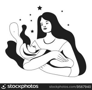 Woman with newborn baby on hands, isolated female character holding kid. Motherhood and maternity, parenting and care for children. Lady after giving birth. Vector in flat style illustration. Motherhood and maternity, woman with newborn baby
