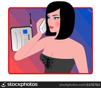 Woman with phone in a hand. Vector illustration