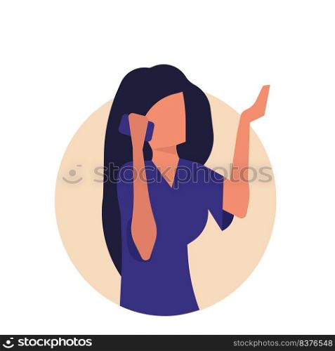 Woman with phone vector illustration technology icon. Business mobile and communication character female. Businesswoman call on device and talking network. Work cellphone and happy conversation human
