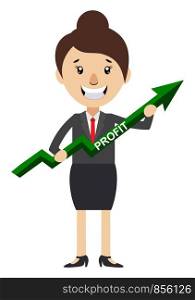 Woman with profit sign, illustration, vector on white background.