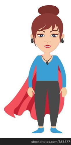 Woman with red cape, illustration, vector on white background.
