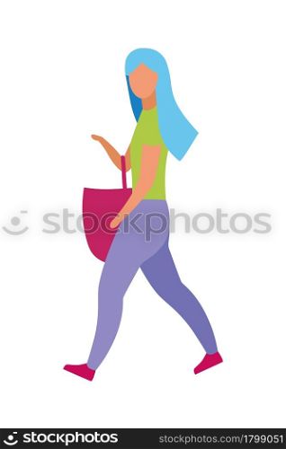 Woman with red grocery bag semi flat color vector character. Full body person on white. Visit to supermarket isolated modern cartoon style illustration for graphic design and animation. Woman with red grocery bag semi flat color vector character