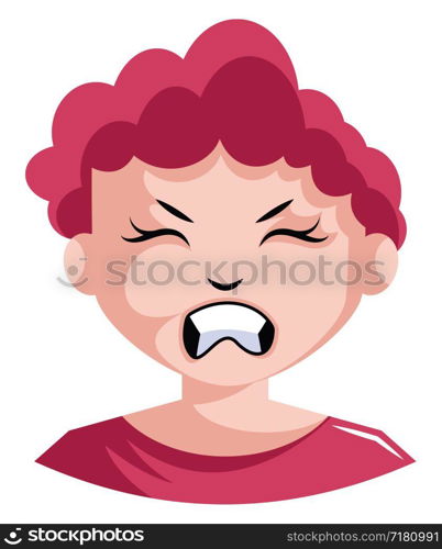 Woman with red hair and in red top is very irritated illustration vector on white background