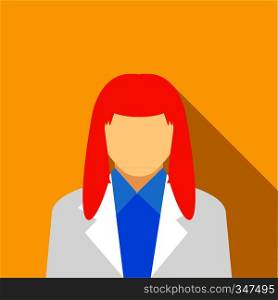 Woman with red hair icon in flat style on a yellow background. Woman with red hair icon, flat style