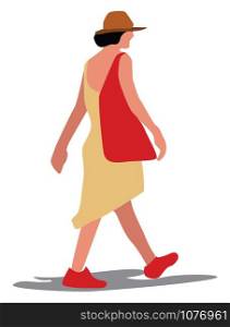 Woman with red shoes, illustration, vector on white background.