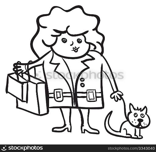 Woman with shopping bags and dog