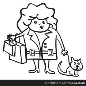 Woman with shopping bags and dog