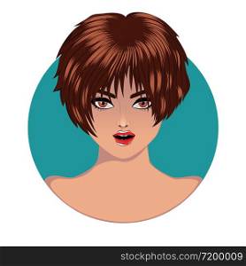Woman with short hair style, brown dye, avatar design.