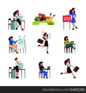 Woman working cafe. Female freelancers sitting with laptop office beauty managers garish vector people. Illustration of woman work with computer, freelance workplace. Woman working cafe. Female freelancers sitting with laptop office beauty managers garish vector people