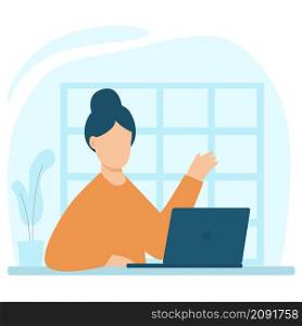 Woman working from home,home office concept. Cute vector illustration in flat style.. Woman working from home,home office concept.Vector illustration in flat style.