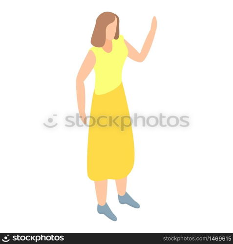 Woman yellow dress icon. Isometric of woman yellow dress vector icon for web design isolated on white background. Woman yellow dress icon, isometric style