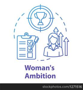 Womans ambition blue concept icon. Career opportunities. Work aspirations. Professional growth. Gender equality idea thin line illustration. Vector isolated outline RGB color drawing