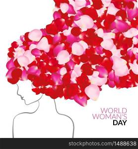 Womans day international holiday concept with rose petals instead of hair.. Womans day international holiday concept with rose petals instead of hair