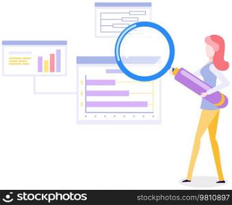 Women analysing diagrams, brainstorming. Marketing research results presentation. Colleagues discuss statistical indicators, business statistics. Female employees work with financial data analysis. Female employees work with data analysis. Women analysing diagrams, statistical presentation