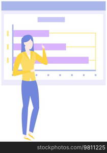 Women analysing diagrams, brainstorming. Marketing research results presentation. Colleagues discuss statistical indicators, business statistics. Female employees work with financial data analysis. Female employees work with data analysis. Women analysing diagrams, statistical presentation