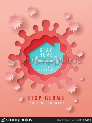 Women, and men are at home to prevent the spread of germs. coronavirus covid-19, art paper cutting style for advertisement, vector illustration and design.