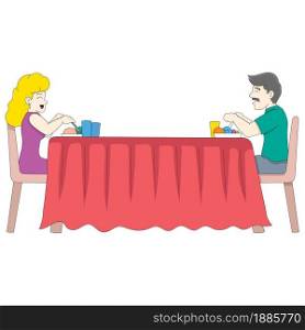 women and men are enjoying dinner serving dinner. vector design illustration art