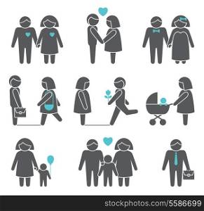 Women and men family figures icons set of parents children couple isolated vector illustration