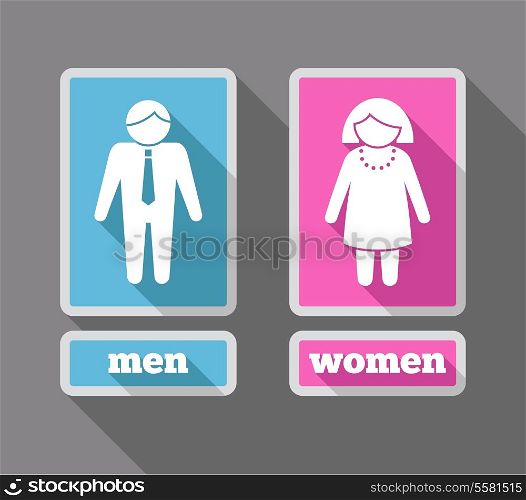 Women and men restroom symbols colored icons set isolated vector illustration